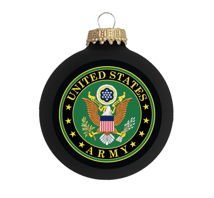 Christmas Tree Ornaments Made in the USA - 80mm / 3.25" Decorated Collectible Glass Balls from Christmas by Krebs - Handmade Hanging Holiday Decoration for Trees (US Army Logo & Hymn)