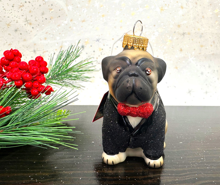 Christmas By Krebs Blown Glass  Collectible Tree Ornaments  (Tuxedo Pug)