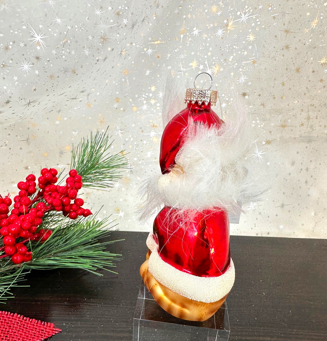 Christmas By Krebs Blown Glass  Collectible Tree Ornaments  (4.25" Gray Tabby Santa "Claws")