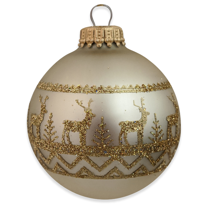 Glass Christmas Tree Ornaments - 67mm/2.63" [4 Pieces] Decorated Balls from Christmas by Krebs Seamless Hanging Holiday Decor (Oyster Velvet with Gold Sweater Band)