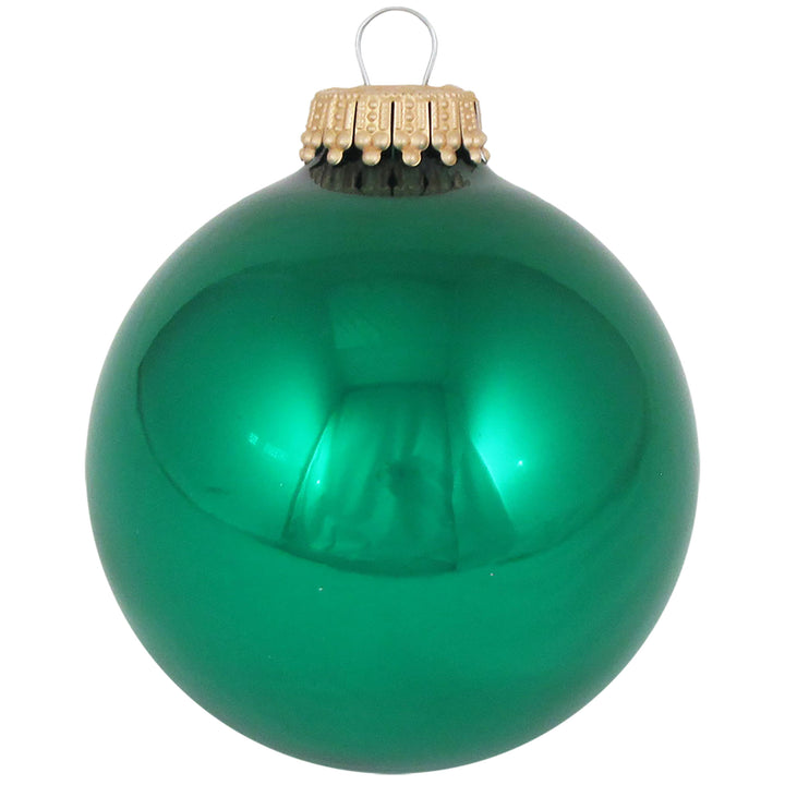 Christmas By Krebs Made in The USA Designer Seamless Glass Christmas Ball Ornaments, 2 5/8" (67mm), 8 Pieces (Shiny Emerald Green)