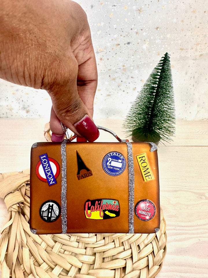 Christmas By Krebs Blown Glass  Collectible Tree Ornaments  (3 3/4" (95mm) World Traveler Suitcase)