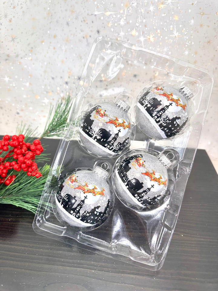 Glass Christmas Tree Ornaments - 67mm/2.63" [4 Pieces] Decorated Balls from Christmas by Krebs Seamless Hanging Holiday Decor