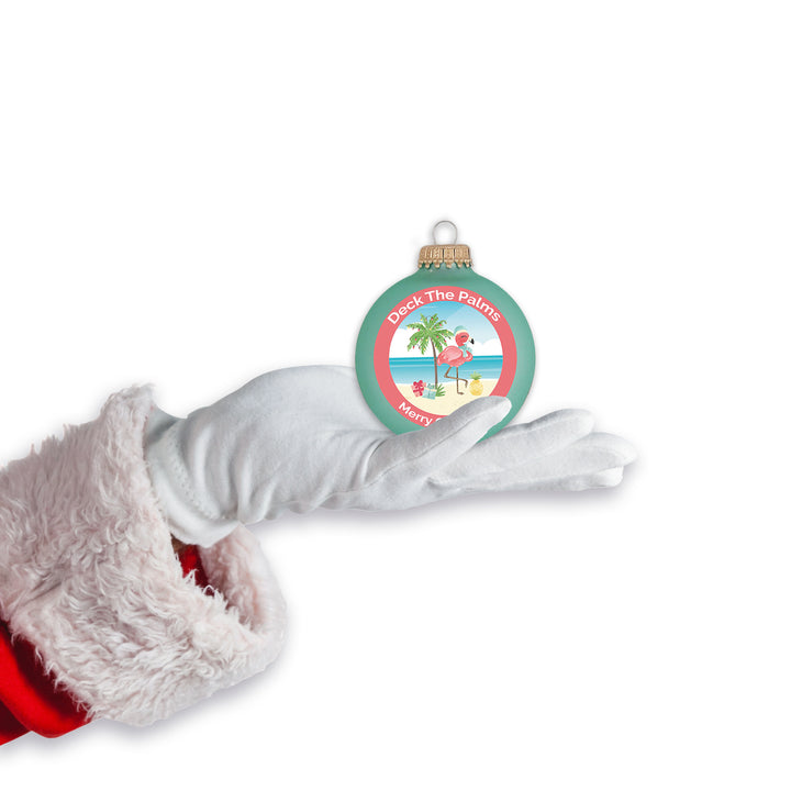 Glass Christmas Tree Ornaments - 67mm/2.63" [4 Pieces] Decorated Balls from Christmas by Krebs Seamless Hanging Holiday Decor (Mermaid Velvet with Holiday Flamingo)
