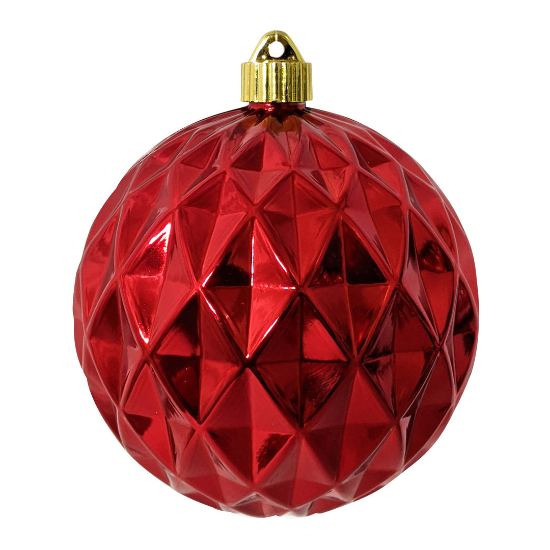 Christmas By Krebs 6" (150mm) Diamond Shiny Sonic Red [2 Pieces] Solid Commercial Grade Indoor and Outdoor Shatterproof Plastic, UV and Water Resistant Ball Ornament Decorations