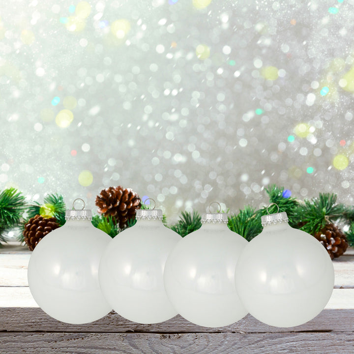 Glass Christmas Tree Ornaments - 80mm / 3.25" [4 Pieces] Designer Balls from Christmas By Krebs Seamless Hanging Holiday Decor (Porcelain White)