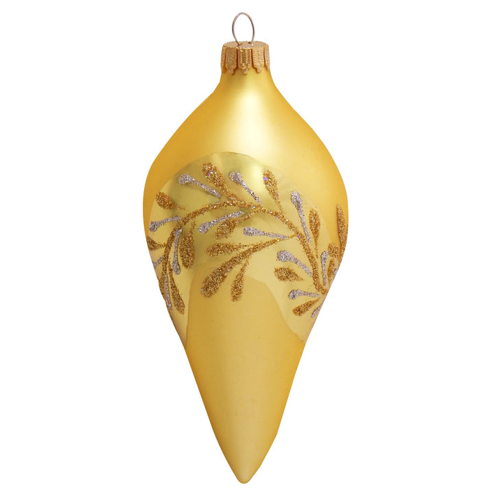 Glass Christmas Tree Ornaments - 67mm/2.63" [4 Pieces] Decorated Balls from Christmas by Krebs Seamless Hanging Holiday Decor (Gold Velvet 4" Drop with Leaves)