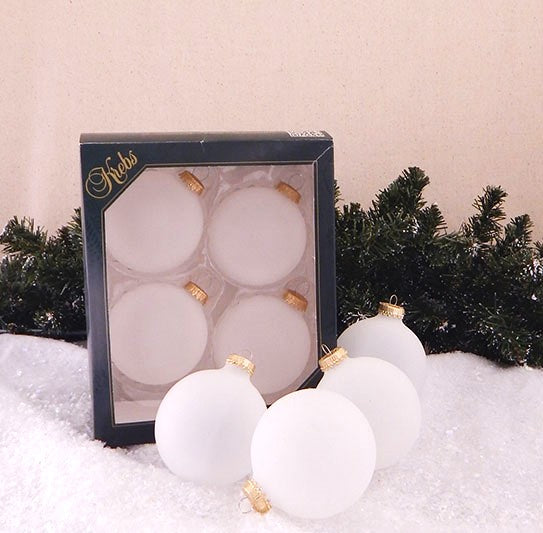 Glass Christmas Tree Ornaments - 80mm / 3.25" [4 Pieces] Designer Balls from Christmas By Krebs Seamless Hanging Holiday Decor (Frost Gold Cap)