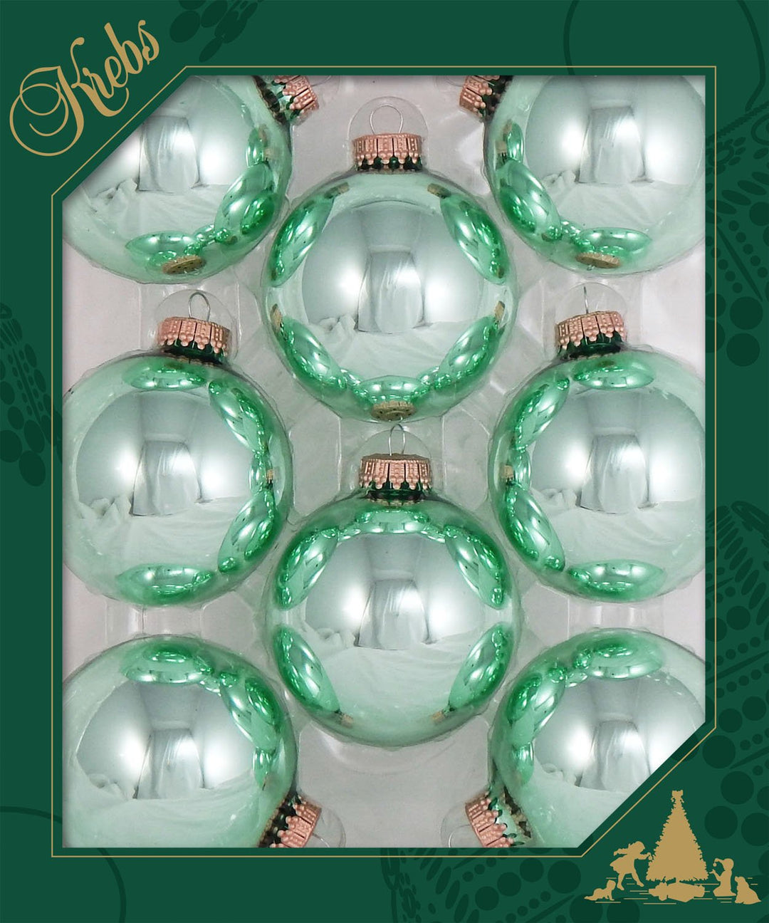 Christmas By Krebs Made in The USA Designer Seamless Glass Christmas Ball Ornaments, 2 5/8" (67mm), 8 Pieces (Shiny Seafoam Green)