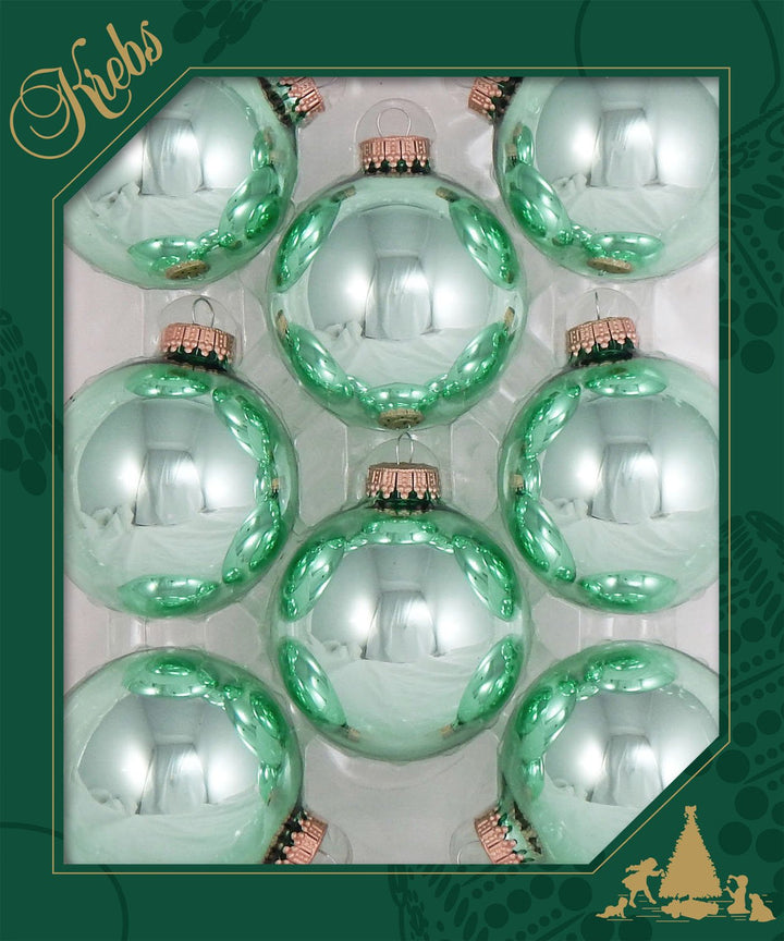 Christmas By Krebs Made in The USA Designer Seamless Glass Christmas Ball Ornaments, 2 5/8" (67mm), 8 Pieces (Shiny Seafoam Green)