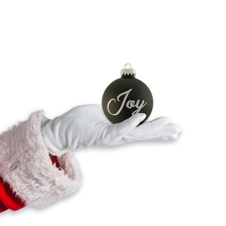 Glass Christmas Tree Ornaments - 67mm/2.625" [4 Pieces] Decorated Balls from Christmas by Krebs Seamless Hanging Holiday Decor (Ebony Velvet with White Glitter Joy)