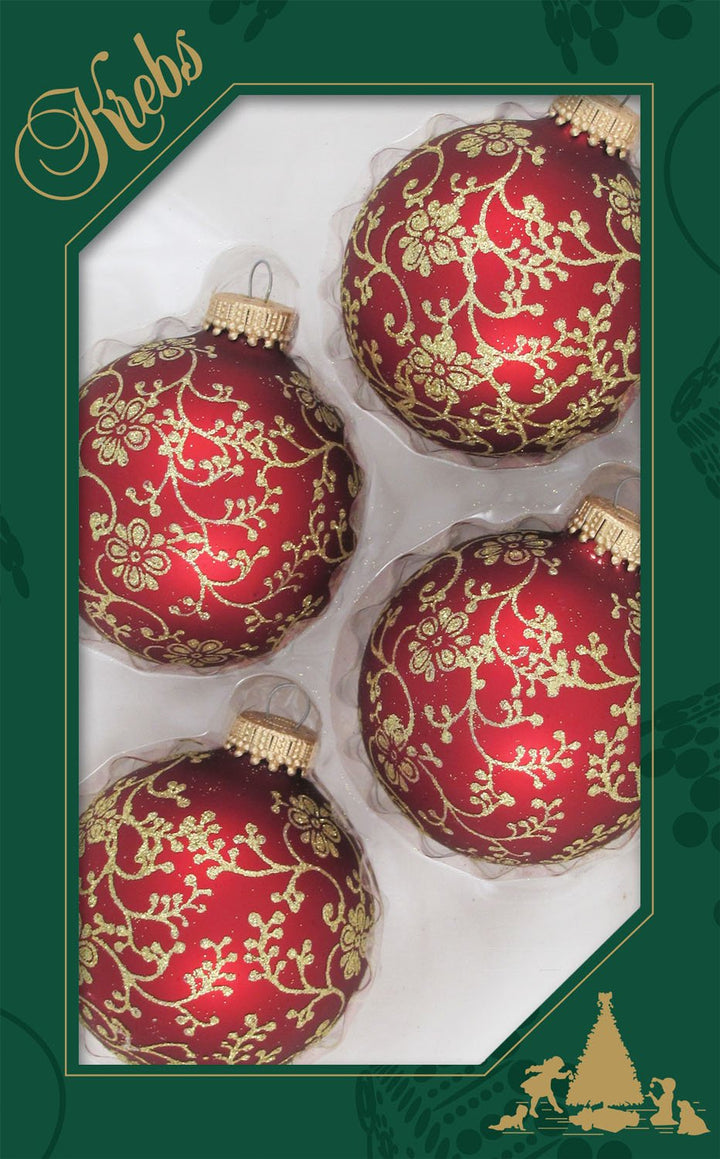 Glass Christmas Tree Ornaments - 67mm/2.63" [4 Pieces] Decorated Balls from Christmas by Krebs Seamless Hanging Holiday Decor