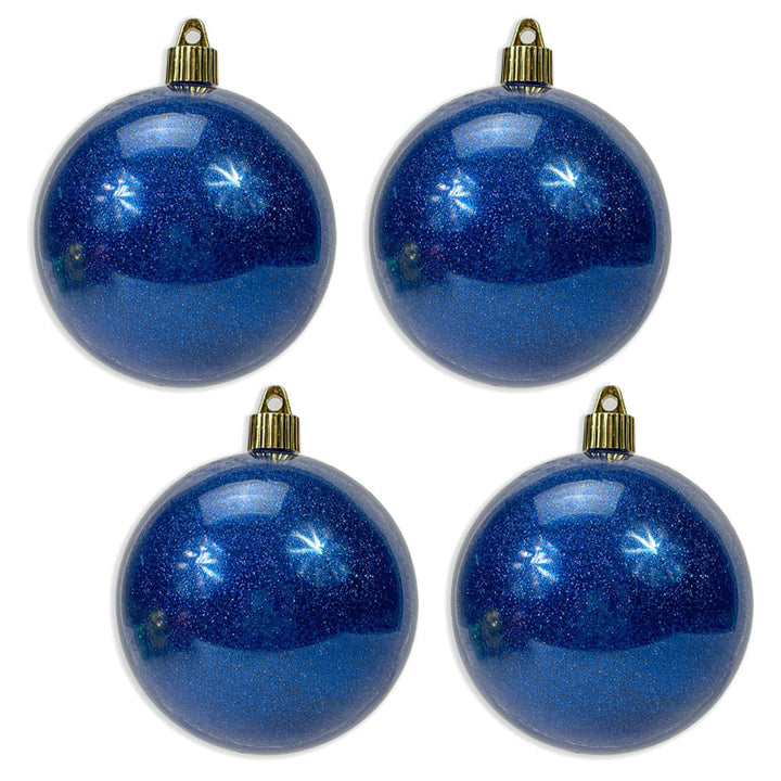 Christmas By Krebs 4" (100mm) Dark Blue Sparkle [4 Pieces] Solid Commercial Grade Indoor and Outdoor Shatterproof Plastic, Water Resistant Ball Ornament Decorations