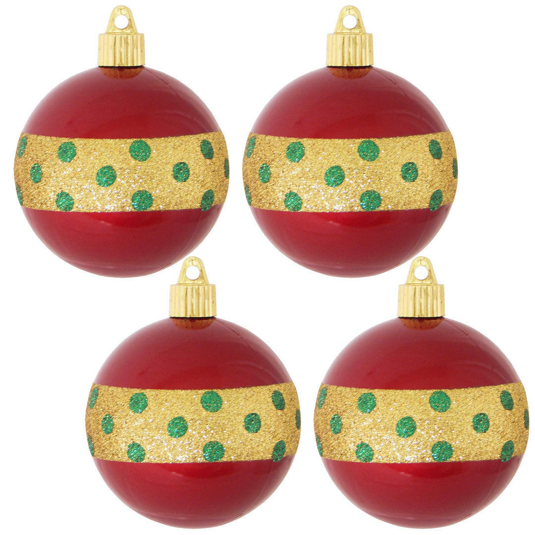 Christmas By Krebs 3 1/4" (80mm) Ornament [4 Pieces] Commercial Grade Indoor and Outdoor Shatterproof Plastic, Water Resistant Ball Shape Ornament Decorations
