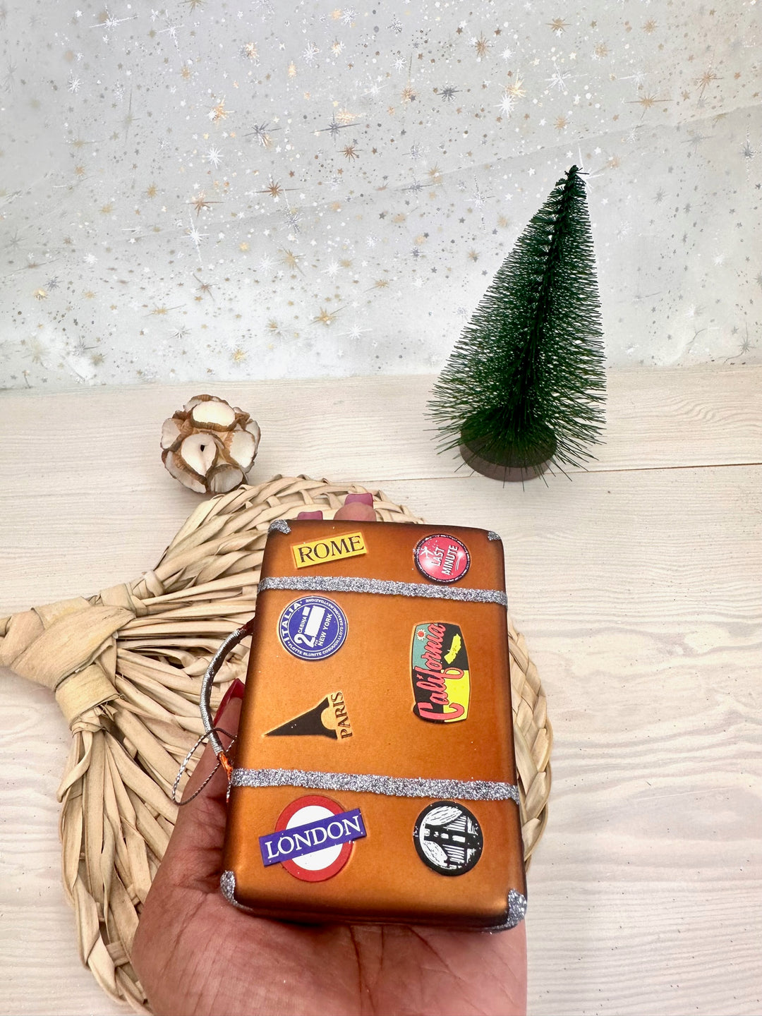 Christmas By Krebs Blown Glass  Collectible Tree Ornaments  (3 3/4" (95mm) World Traveler Suitcase)