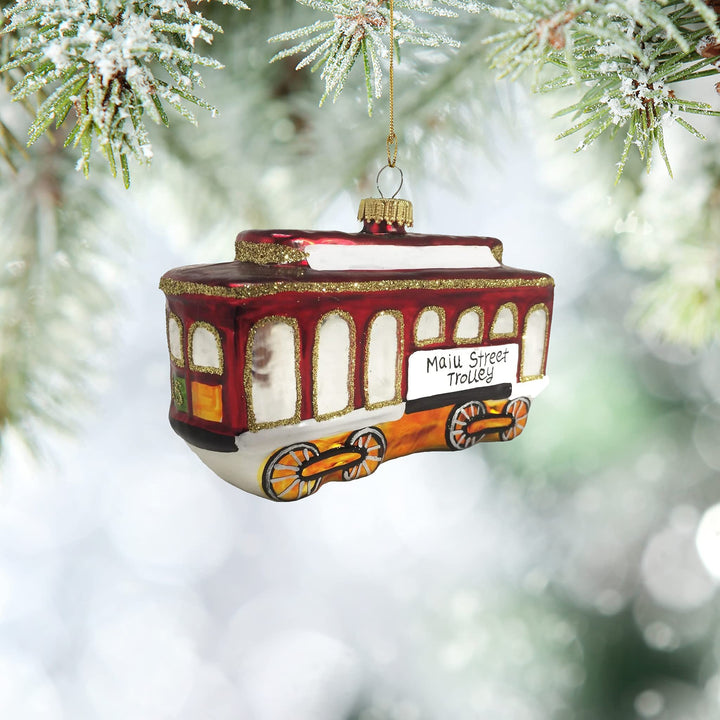 Christmas By Krebs Blown Glass  Collectible Tree Ornaments  (4.75" Trolley Car)