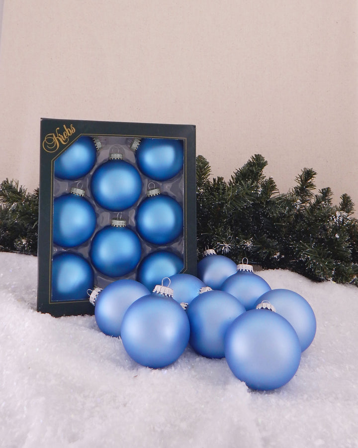 Glass Christmas Tree Ornaments - 67mm / 2.63" [8 Pieces] Designer Balls from Christmas By Krebs Seamless Hanging Holiday Decor (Velvet Alpine Blue)