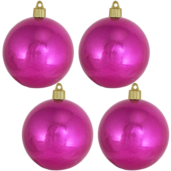 Christmas By Krebs 4" (100mm) Shiny Tutti Frutti Pink [4 Pieces] Solid Commercial Grade Indoor and Outdoor Shatterproof Plastic, UV and Water Resistant Ball Ornament Decorations