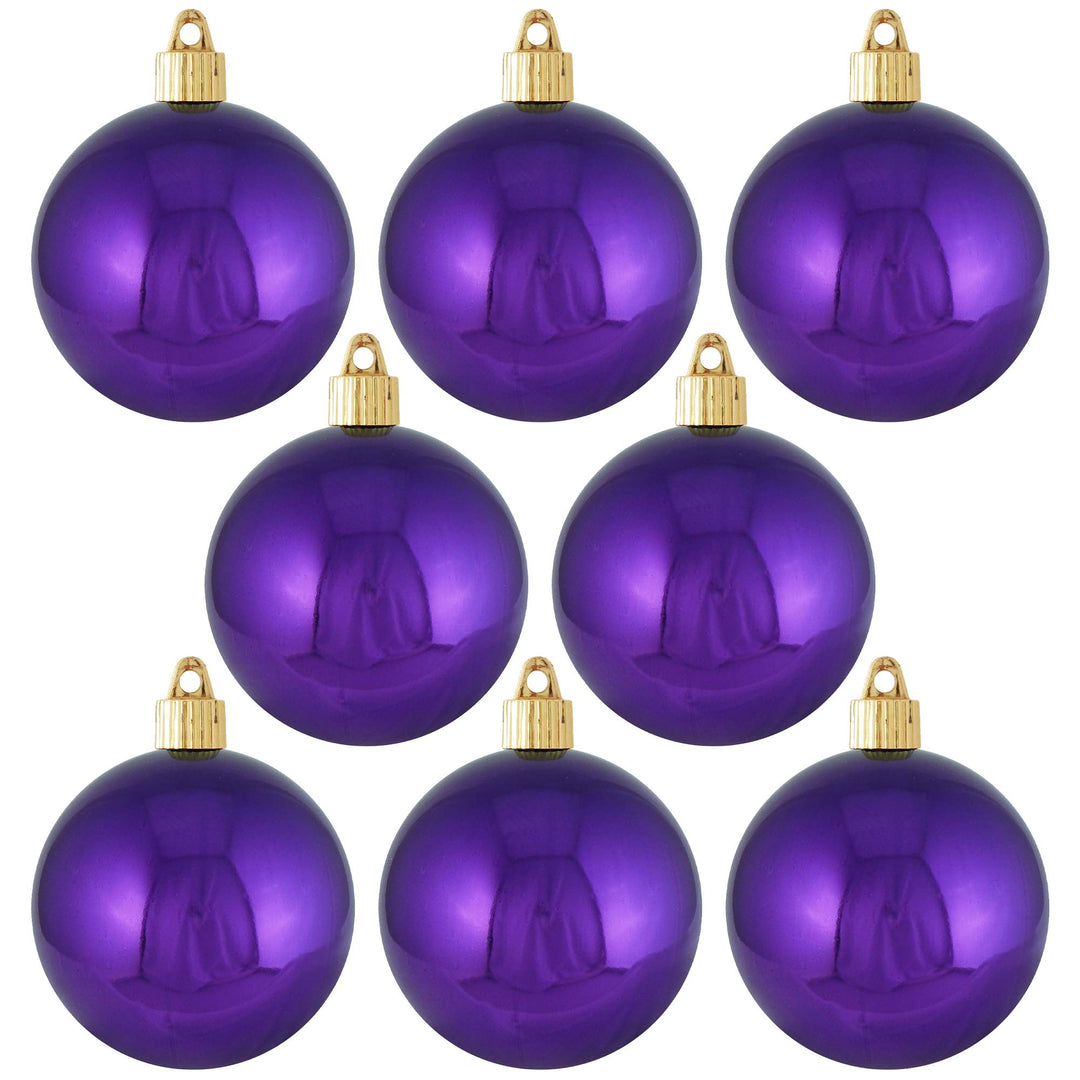 Christmas By Krebs 3 1/4" (80mm) Shiny Vivacious Purple [8 Pieces] Solid Commercial Grade Indoor and Outdoor Shatterproof Plastic, UV and Water Resistant Ball Ornament Decorations