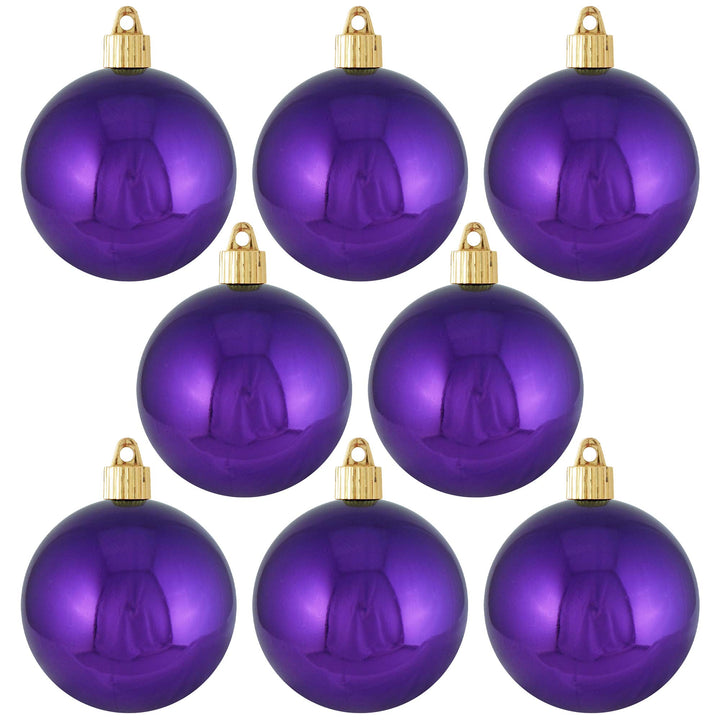 Christmas By Krebs 3 1/4" (80mm) Shiny Vivacious Purple [8 Pieces] Solid Commercial Grade Indoor and Outdoor Shatterproof Plastic, UV and Water Resistant Ball Ornament Decorations