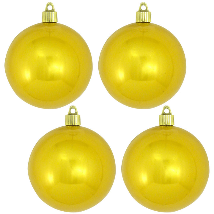 Christmas By Krebs 4" (100mm) Shiny Sunshine Yellow [4 Pieces] Solid Commercial Grade Indoor and Outdoor Shatterproof Plastic, UV and Water Resistant Ball Ornament Decorations