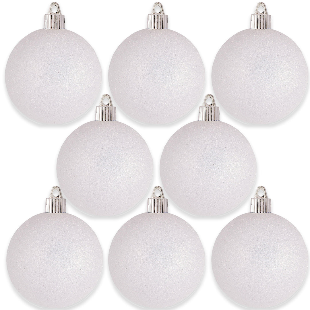 Christmas By Krebs 3 1/4" (80mm) Snowball White Glitter [8 Pieces] Solid Commercial Grade Indoor and Outdoor Shatterproof Plastic, Water Resistant Ball Ornament Decorations