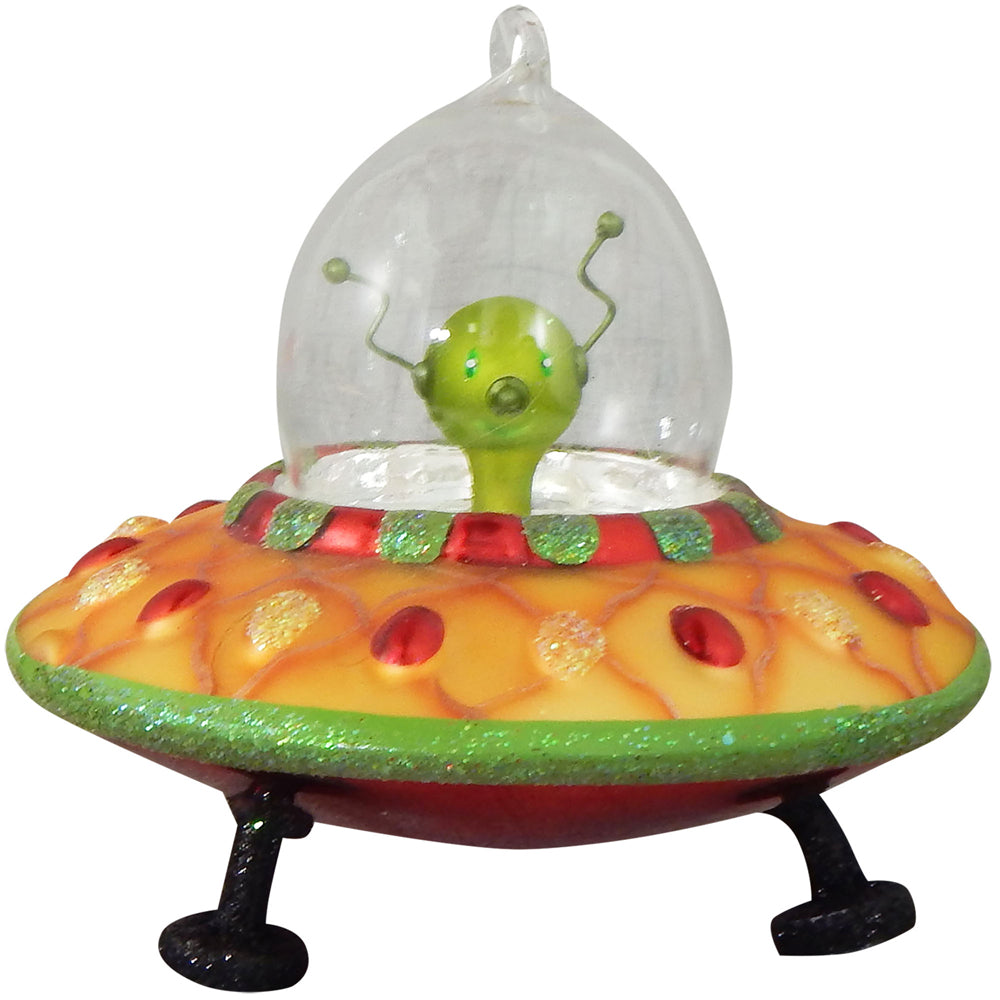 Christmas By Krebs Blown Glass  Collectible Tree Ornaments  (4.5" Orange UFO)
