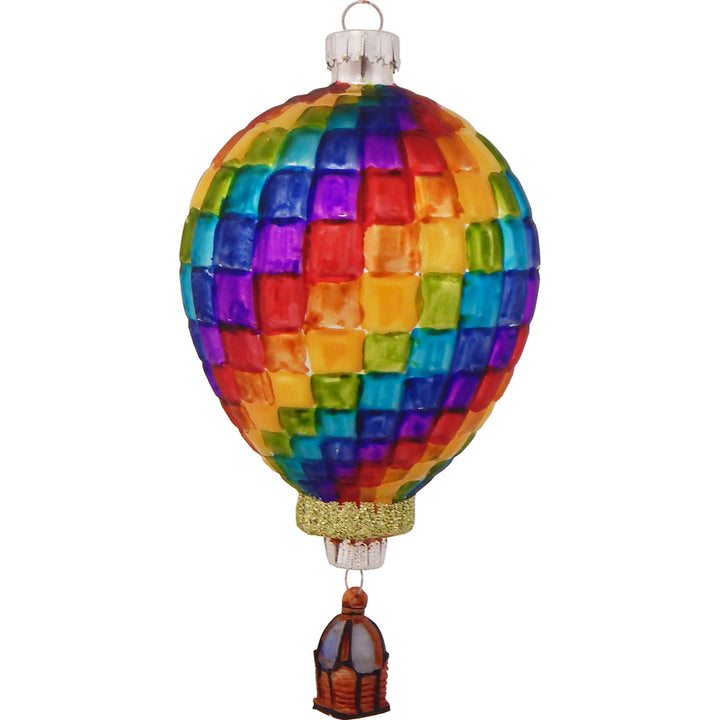 Christmas By Krebs Blown Glass  Collectible Tree Ornaments  (5.5" Color Blocks Hot Air Balloon)