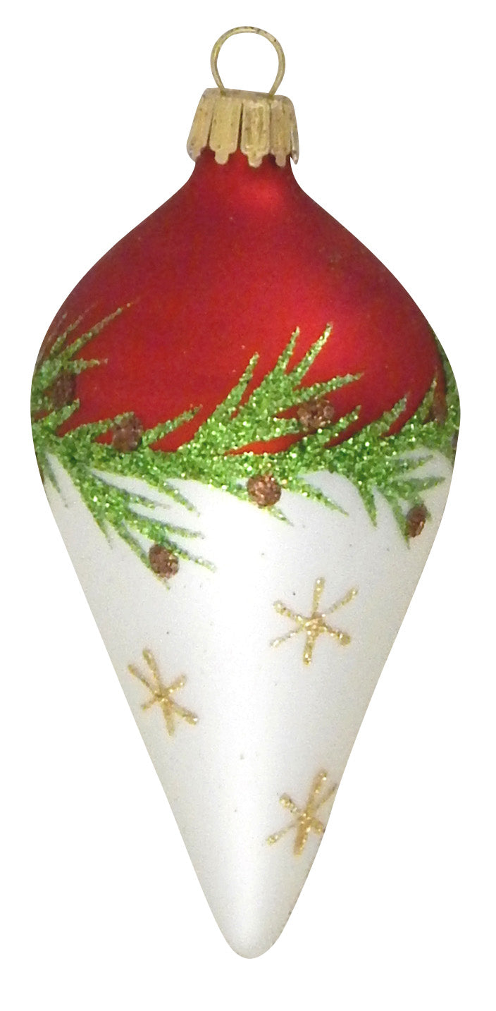 Glass Christmas Tree Ornaments - 67mm/2.63" [4 Pieces] Decorated Balls from Christmas by Krebs Seamless Hanging Holiday Decor (Red Velvet and Silver Pearl 4" Drops with Pine Branches)
