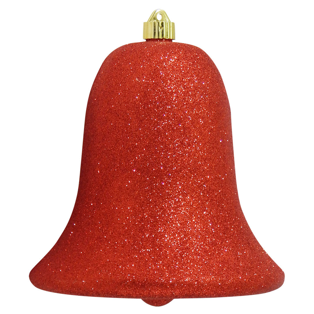 Christmas By Krebs 9" (230mm) Ornament, Commercial Grade Indoor Outdoor Shatterproof Plastic Water Resistant Bell Ornament (Red Glitter)