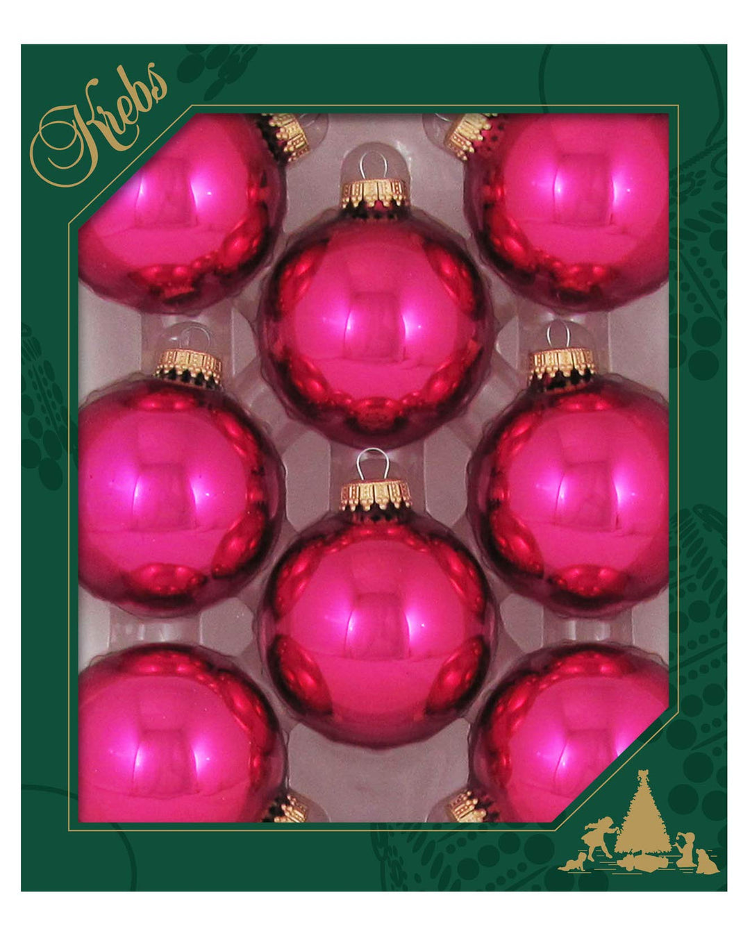 Glass Christmas Tree Ornaments - 67mm / 2.63" [8 Pieces] Designer Balls from Christmas By Krebs Seamless Hanging Holiday Decor (Shiny Cabernet Pink)