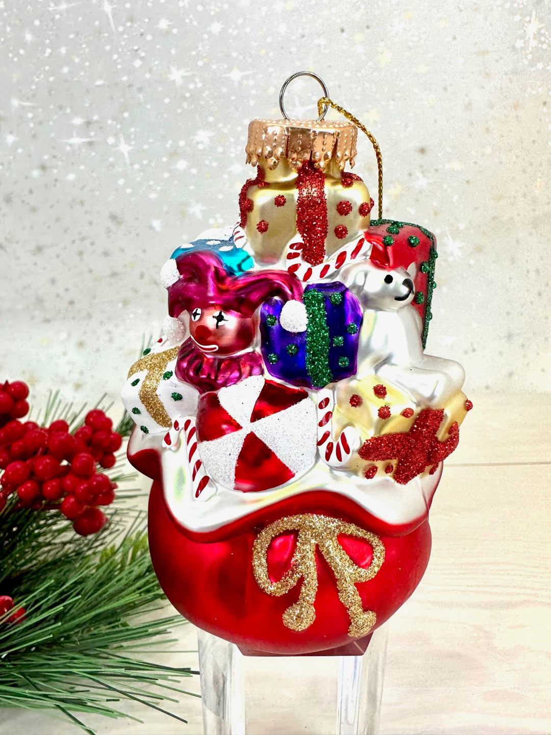 Christmas By Krebs Blown Glass  Collectible Tree Ornaments  (4" Overloaded Santa Bag)