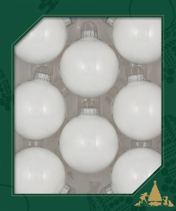 Christmas Tree Ornaments - 67mm / 2.625" [8 Pieces] Designer Glass Baubles from Christmas By Krebs - Handcrafted Seamless Hanging Holiday Decor for Trees (Shiny Porcelain White)