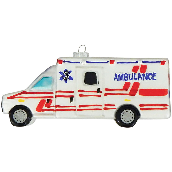 Christmas Tree Ornaments - Figurine Glass from Christmas By Krebs - Handcrafted Hanging Holiday Decor for Trees (5 1/2" Ambulance)