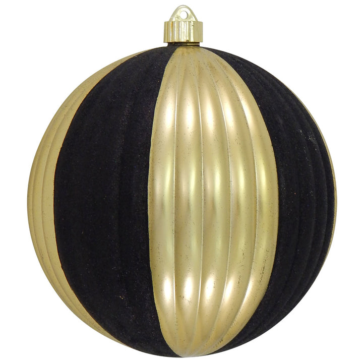 Christmas By Krebs 8" (200mm) Commercial Grade Indoor Outdoor Moisture Resistant Shatterproof Plastic Ball Ornament - 1 (Gilded Gold & Black Wedges)