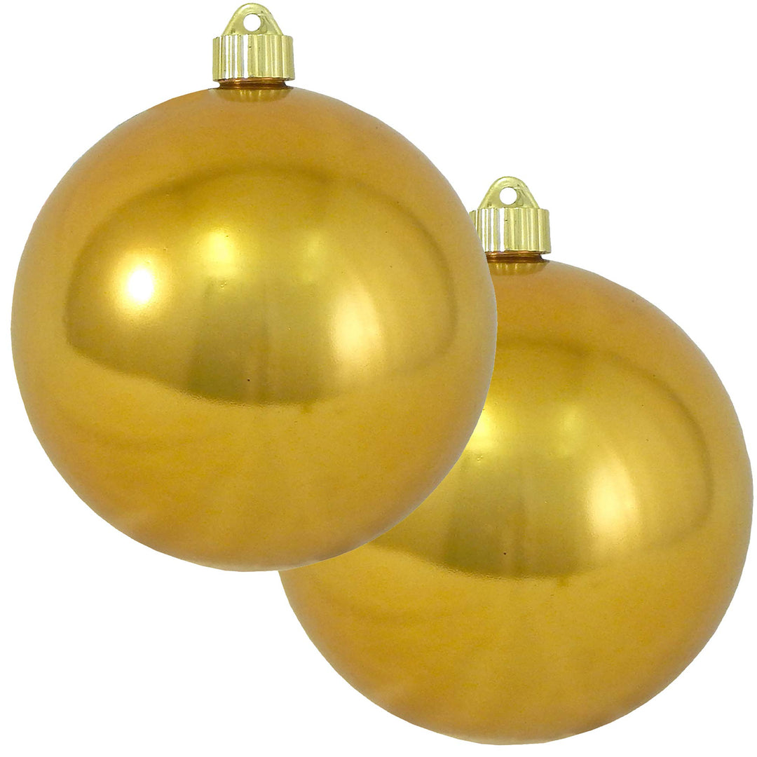 Christmas By Krebs 6" (150mm) Shiny Solar Flare Gold [2 Pieces] Solid Commercial Grade Indoor and Outdoor Shatterproof Plastic, UV and Water Resistant Ball Ornament Decorations