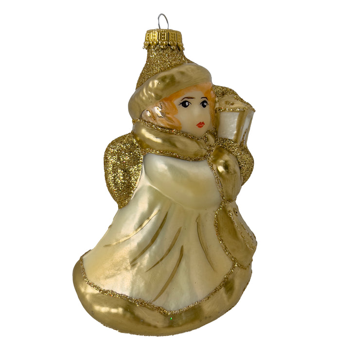 Christmas by Krebs Blown Glass Collectible Ukrainian Figurine (5" Gold Angel with Lantern)