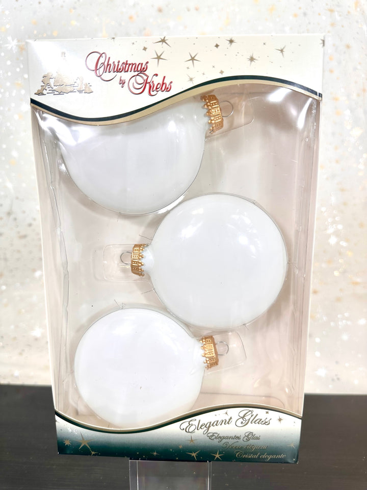 Christmas By Krebs 3" (76mm) Craft Glass Ornament [6 Pieces], Designer Heirloom  (Porcelain White with Gold Crown Caps)