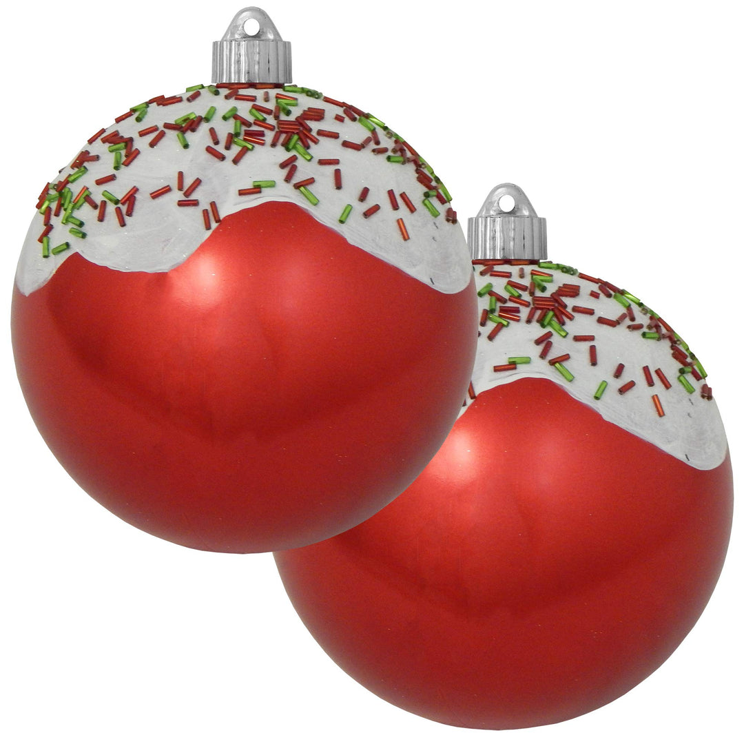 Christmas By Krebs 6" (150mm) Ornament, [2 Pieces], Commercial Grade Indoor and Outdoor Shatterproof Plastic, Water Resistant Decorated Ball Shape Ornament Decorations (True Love Red with Frosting)