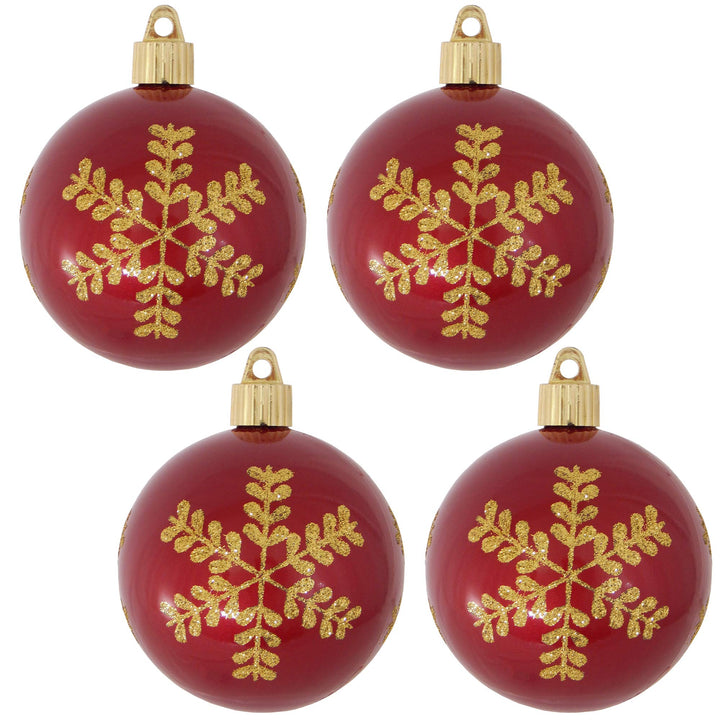 Christmas By Krebs 3 1/4" (80mm) Ornament [4 Pieces] Commercial Grade Indoor and Outdoor Shatterproof Plastic, Water Resistant Ball Shape Ornament Decorations (Red with Leafy)
