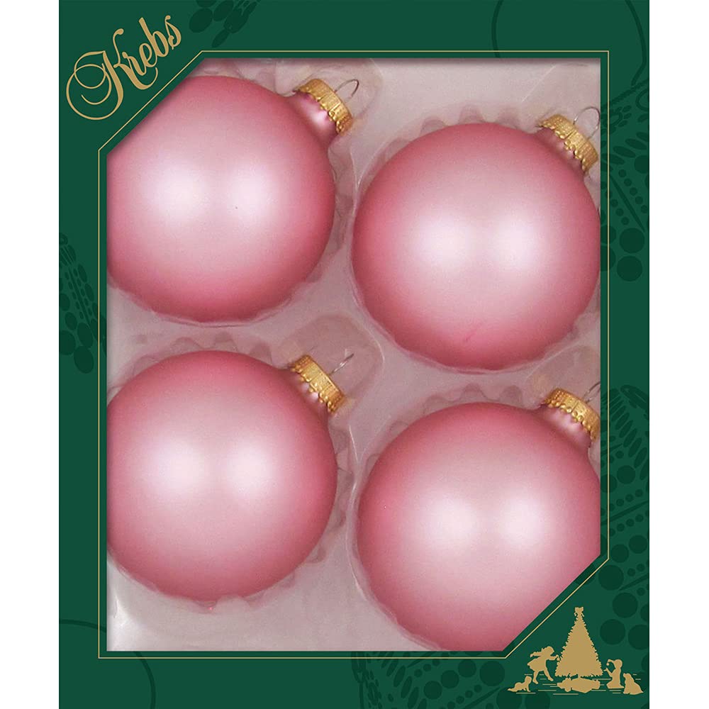 Glass Christmas Tree Ornaments - 80mm / 3.25" [4 Pieces] Designer Balls from Christmas By Krebs Seamless Hanging Holiday Decor (Pink)