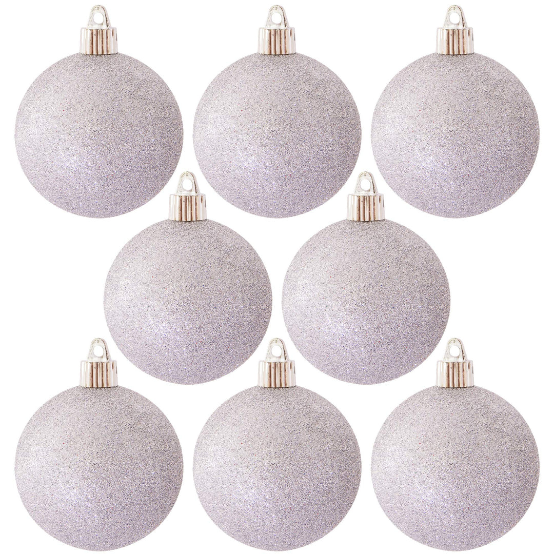 Christmas By Krebs 3 1/4" (80mm) Silver Glitter [8 Pieces] Solid Commercial Grade Indoor and Outdoor Shatterproof Plastic, Water Resistant Ball Ornament Decorations