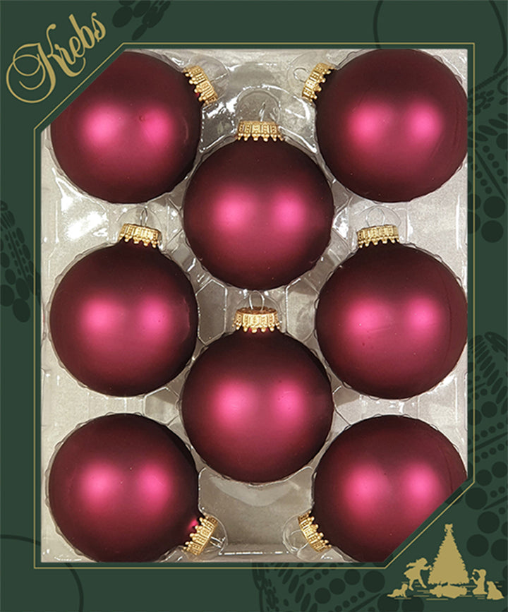 Glass Christmas Tree Ornaments - 67mm / 2.63" [8 Pieces] Designer Balls from Christmas By Krebs Seamless Hanging Holiday Decor (Velvet Garnet Red)