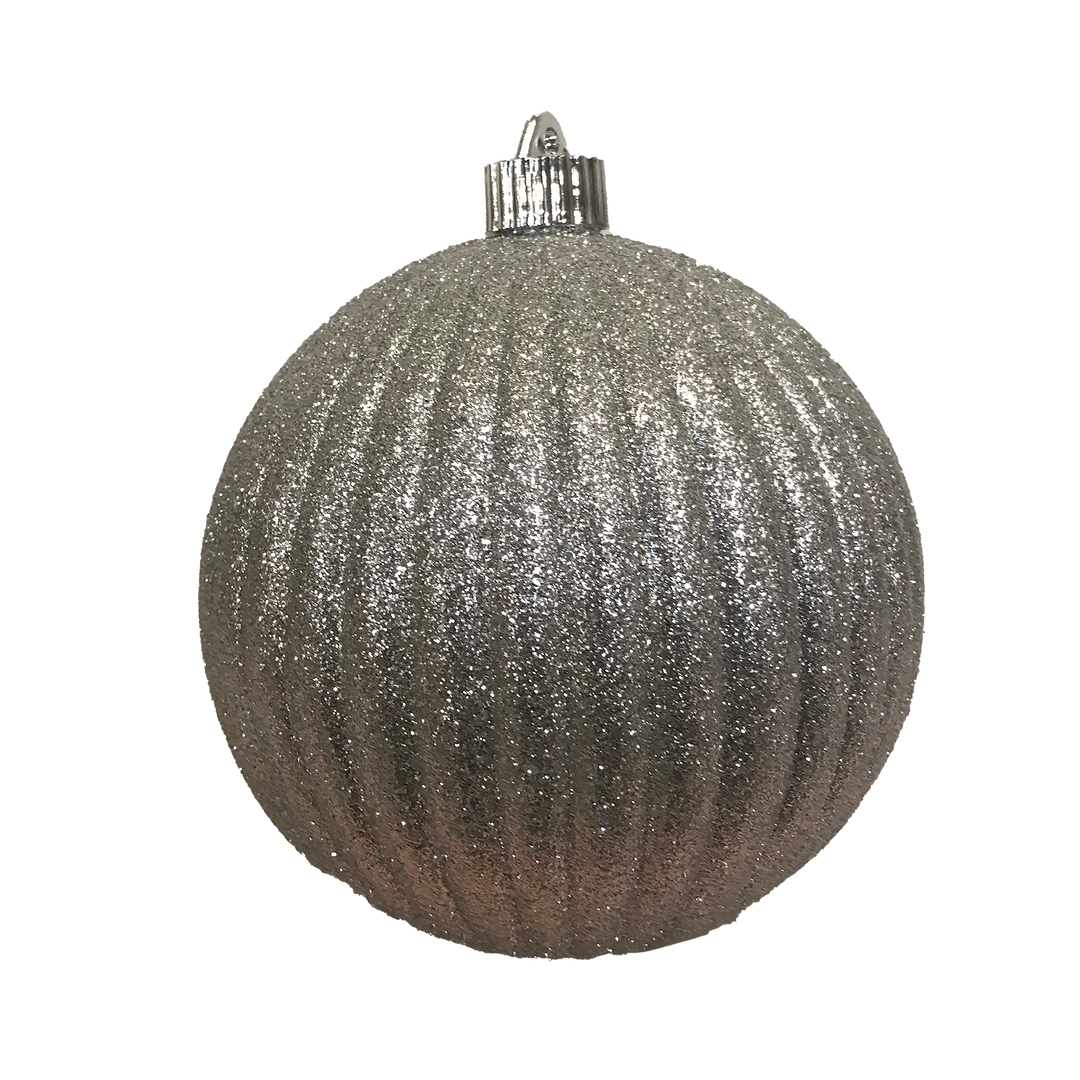 Christmas By Krebs 6" (150mm) Ribbed Silver Glitter [2 Pieces] Solid Commercial Grade Indoor and Outdoor Shatterproof Plastic, Water Resistant Ball Ornament Decorations