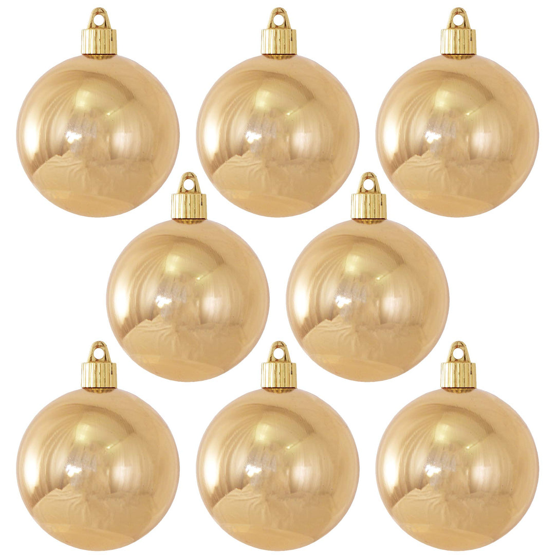 Christmas By Krebs 3 1/4" (80mm) Shiny Gilded Gold [8 Pieces] Solid Commercial Grade Indoor and Outdoor Shatterproof Plastic, UV and Water Resistant Ball Ornament Decorations