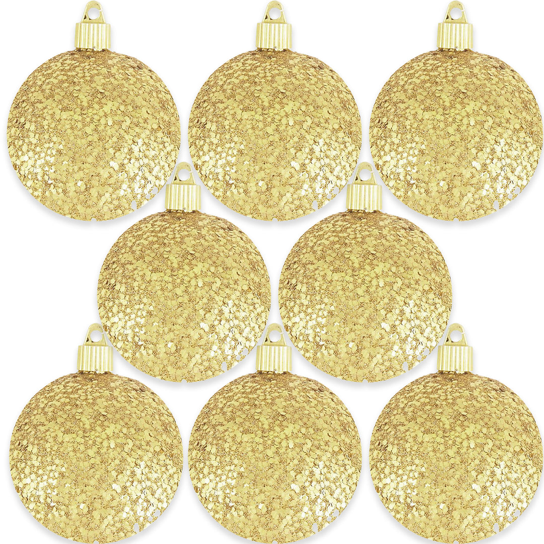Christmas By Krebs 3 1/4" (80mm) Gold Glitz [8 Pieces] Solid Commercial Grade Indoor and Outdoor Shatterproof Plastic, Water Resistant Ball Ornament Decorations