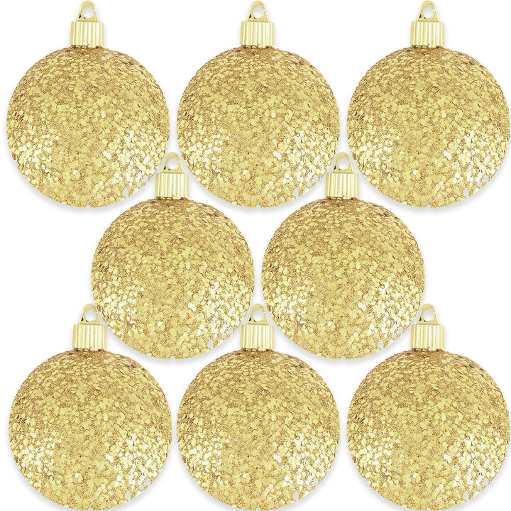 Christmas By Krebs 3 1/4" (80mm) Gold Glitz [8 Pieces] Solid Commercial Grade Indoor and Outdoor Shatterproof Plastic, Water Resistant Ball Ornament Decorations