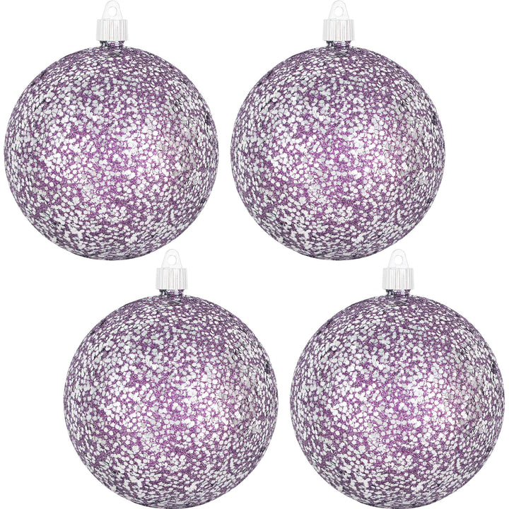 Christmas By Krebs 4 3/4" (120mm) Purple & Silver Multicolor Glitz [4 Pieces] Solid Commercial Grade Indoor and Outdoor Shatterproof Plastic, Water Resistant Ball Ornament Decorations
