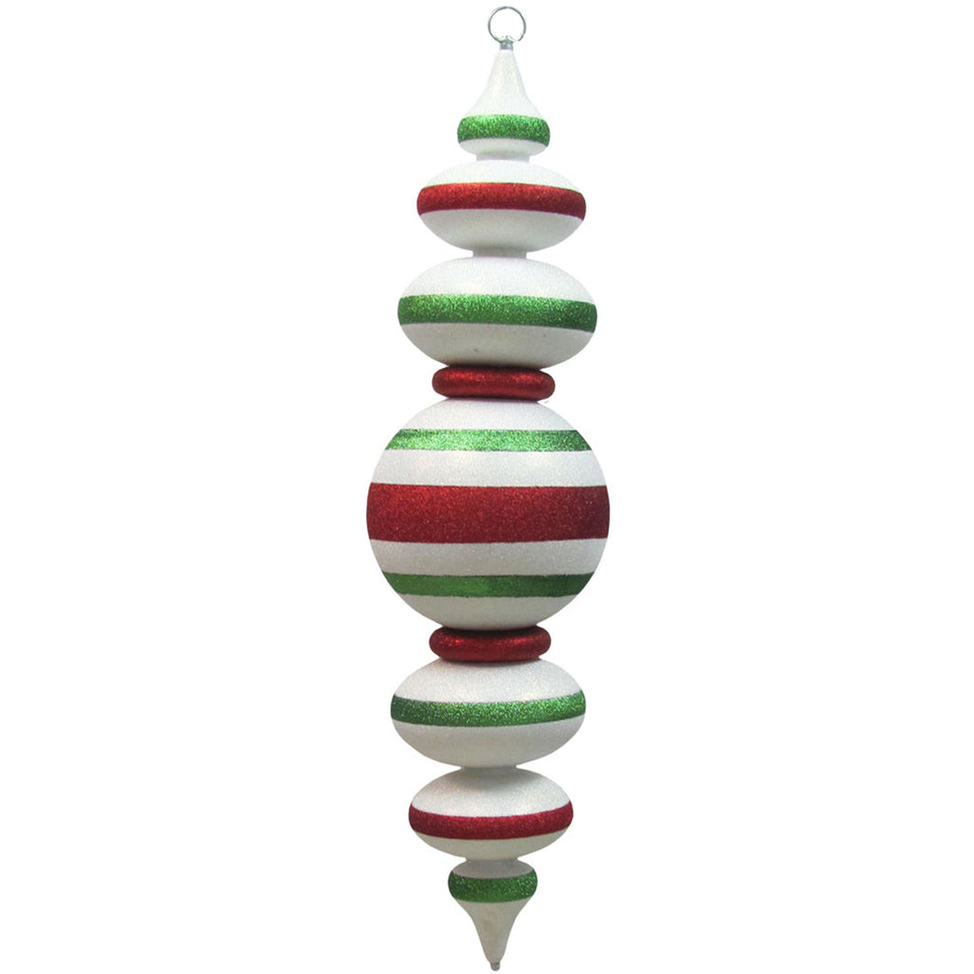 Christmas By Krebs Giant Finial, Commercial Grade Indoor and Outdoor Shatterproof Plastic, Water Resistant Multipiece Finial Decoration (White with Red & Green Stripes, 40 inch Jumbo Finial)