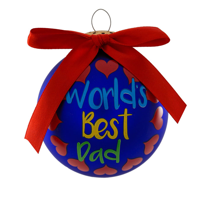 3 1/4" Blue Glass Ornament with Dad